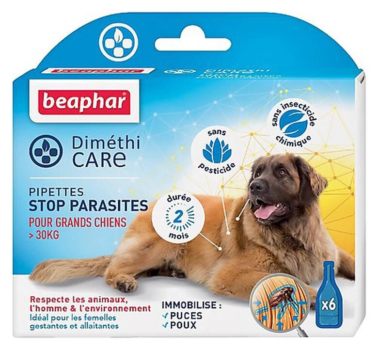 DiméthiCARE - Pipettes STOP L Parasites Pour Grand Chien - 6x4ml 1 DiméthiCARE - Pipettes STOP L Parasites Pour Grand Chien - 6x4ml