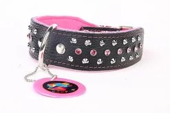 Yogipet - Collier Cuir Crystal Clouté Pour Chien - Rose