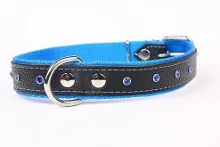 Yogipet - Collier Cuir Nylon Crystal Pour Chien - Bleu