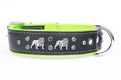 Yogipet - Collier Bulldog Cuir Crystal Pour Chien - Vert