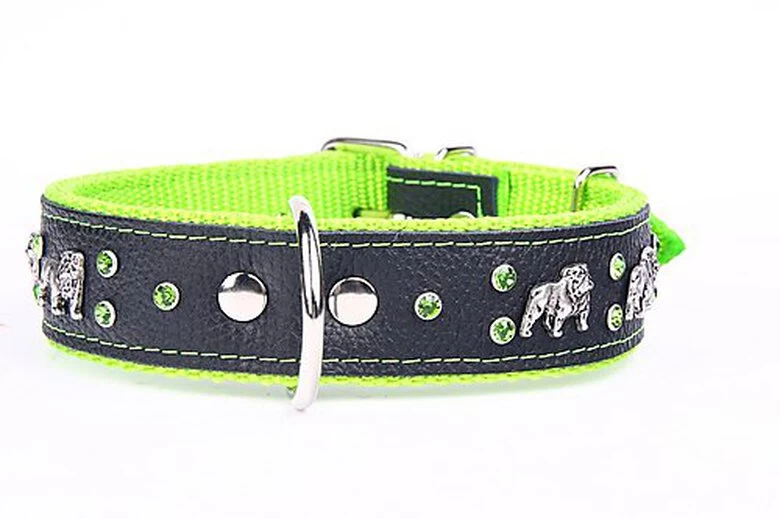 Yogipet - Collier Bulldog Cuir Crystal Pour Chien - Vert 2 Yogipet - Collier Bulldog Cuir Crystal Pour Chien - Vert – Image 2