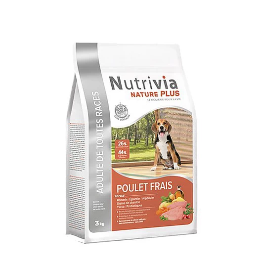 Nutrivia Nature Plus - Croquettes Naturelles Au Poulet Frais Pour Chien Adulte De Toutes Races - 3Kg 1 Nutrivia Nature Plus - Croquettes Naturelles Au Poulet Frais Pour Chien Adulte De Toutes Races - 3Kg
