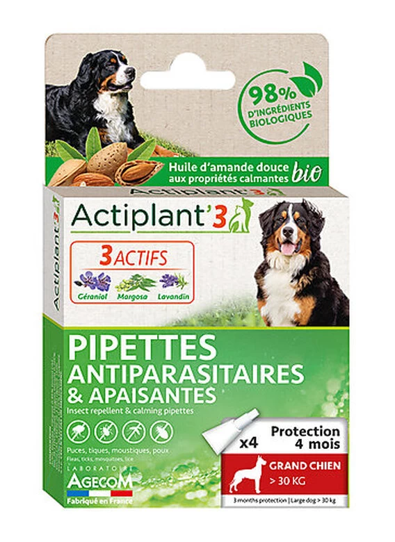 ActiPlant'3 - Pipettes Antiparasitaires Et Apaisantes Bio Pour Grand Chien - X3 1 ActiPlant'3 - Pipettes Antiparasitaires Et Apaisantes Bio Pour Grand Chien - X3