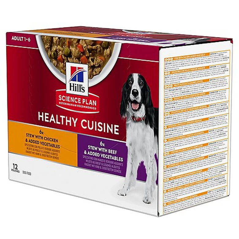 Hill's Science Plan - Sachets Healthy Cuisine Adult Mijotés Au Poulet Et Bœuf Pour Chien - 12x90g 1 Hill's Science Plan - Sachets Healthy Cuisine Adult Mijotés Au Poulet Et Bœuf Pour Chien - 12x90g