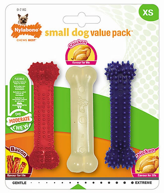 Nylabone - Jouet Os à Mâcher Small Dog XS Poulet Bacon Pour Chiens - X3 1 Nylabone - Jouet Os à Mâcher Small Dog XS Poulet Bacon Pour Chiens - X3