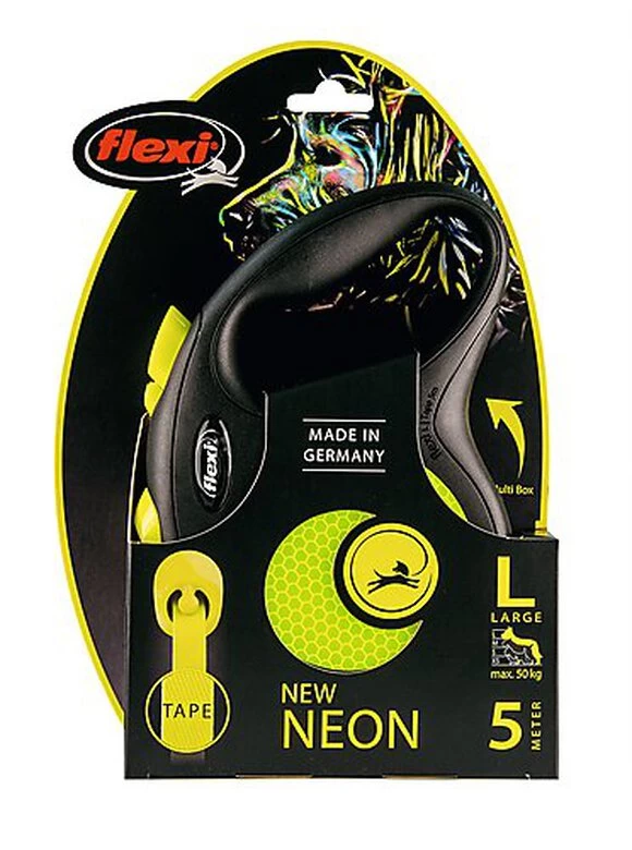 Flexi - Laisse à Enrouleur New Neon Sangle Noir Et Jaune L Pour Chiens - 5m 2 Flexi - Laisse à Enrouleur New Neon Sangle Noir Et Jaune L Pour Chiens - 5m – Image 2